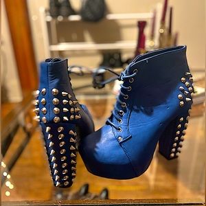 Blue Spiked Heel Platform Booties